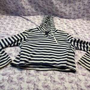 🪄Architect Navy and White Striped Cropped Hoodie